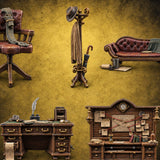 Case Files Still Pinned Wooden Investigator Office Furniture Set — painted concept preview (terrain supplied unpainted)