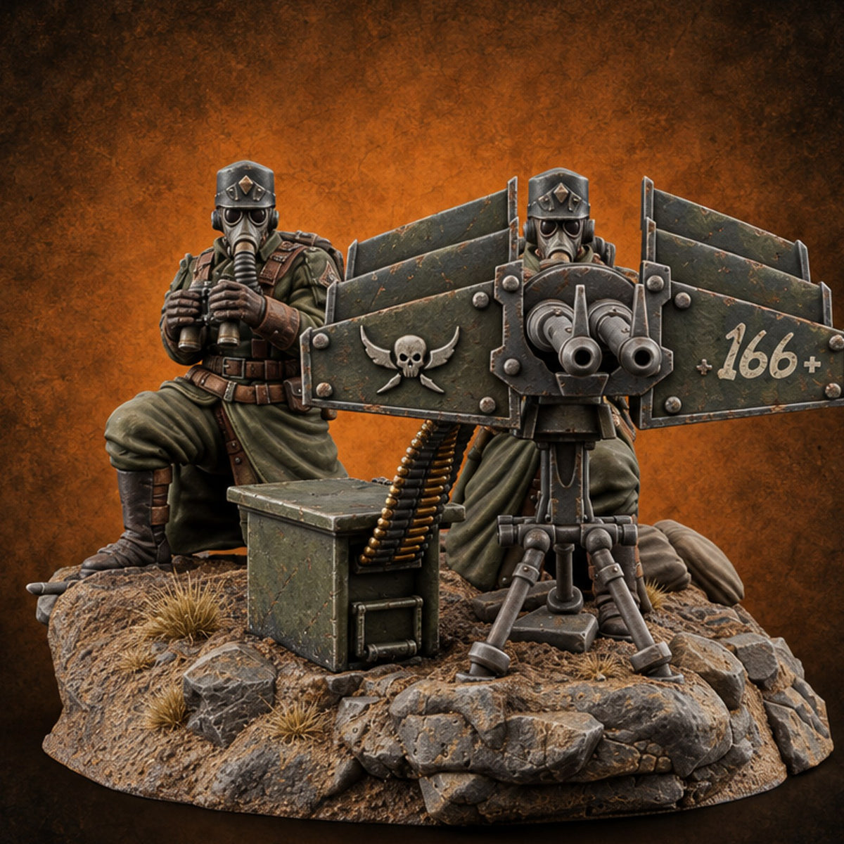 Breath Rationed, Ammunition Not Human Gas-Masked Heavy Infantry A — painted concept preview (miniature supplied unpainted)
