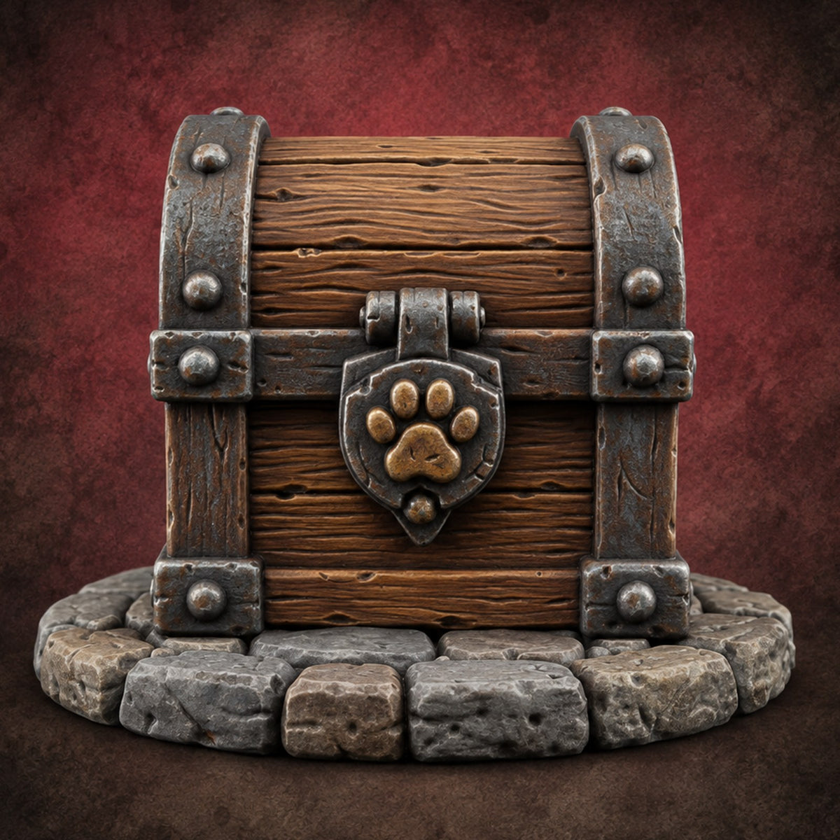 Keep Your Paws Off Paw-Locked Wooden Treasure Chest — painted concept preview (terrain supplied unpainted)