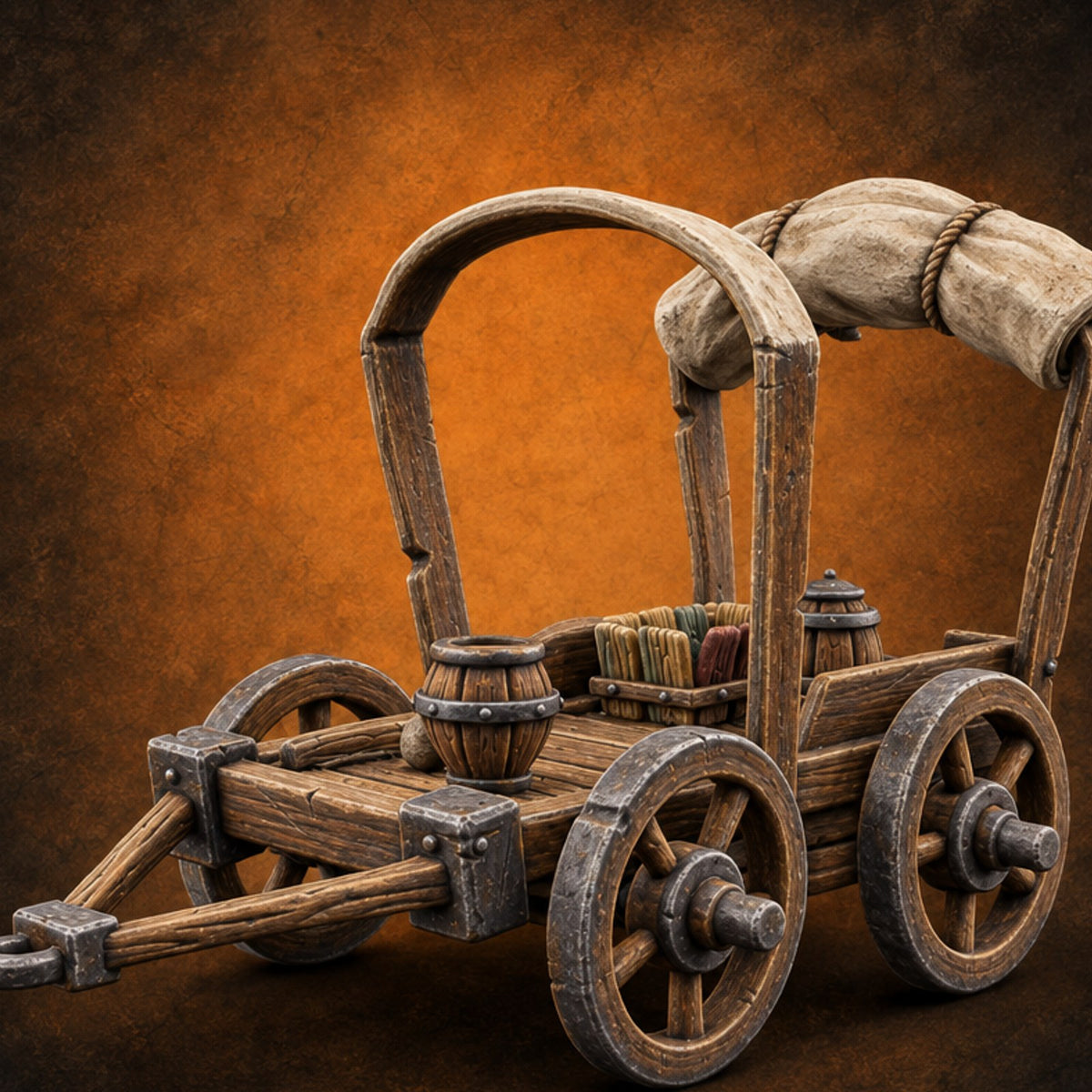 Bottles Clinking Down the Lane Wooden Covered Vendor Cart — painted concept preview (terrain supplied unpainted)