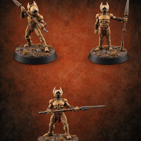 The Hive Sent No Warning Thri-kreen Spearmen — painted concept preview (miniature supplied unpainted)