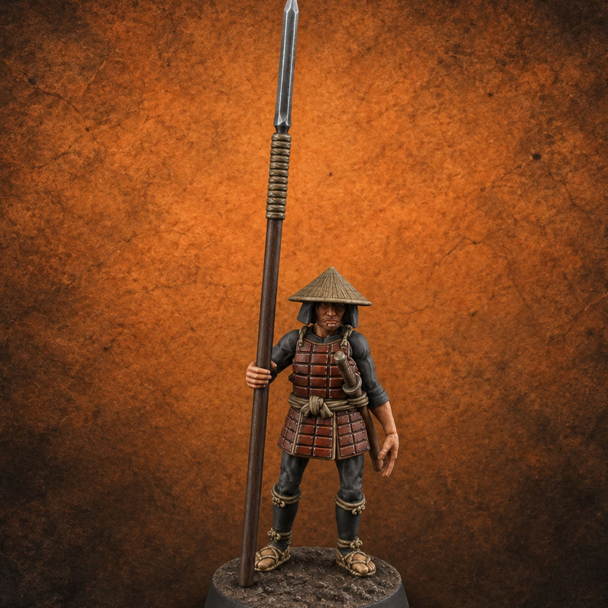 At Spear's Rest Human Ashigaru Spearman B — painted concept preview (miniature supplied unpainted)