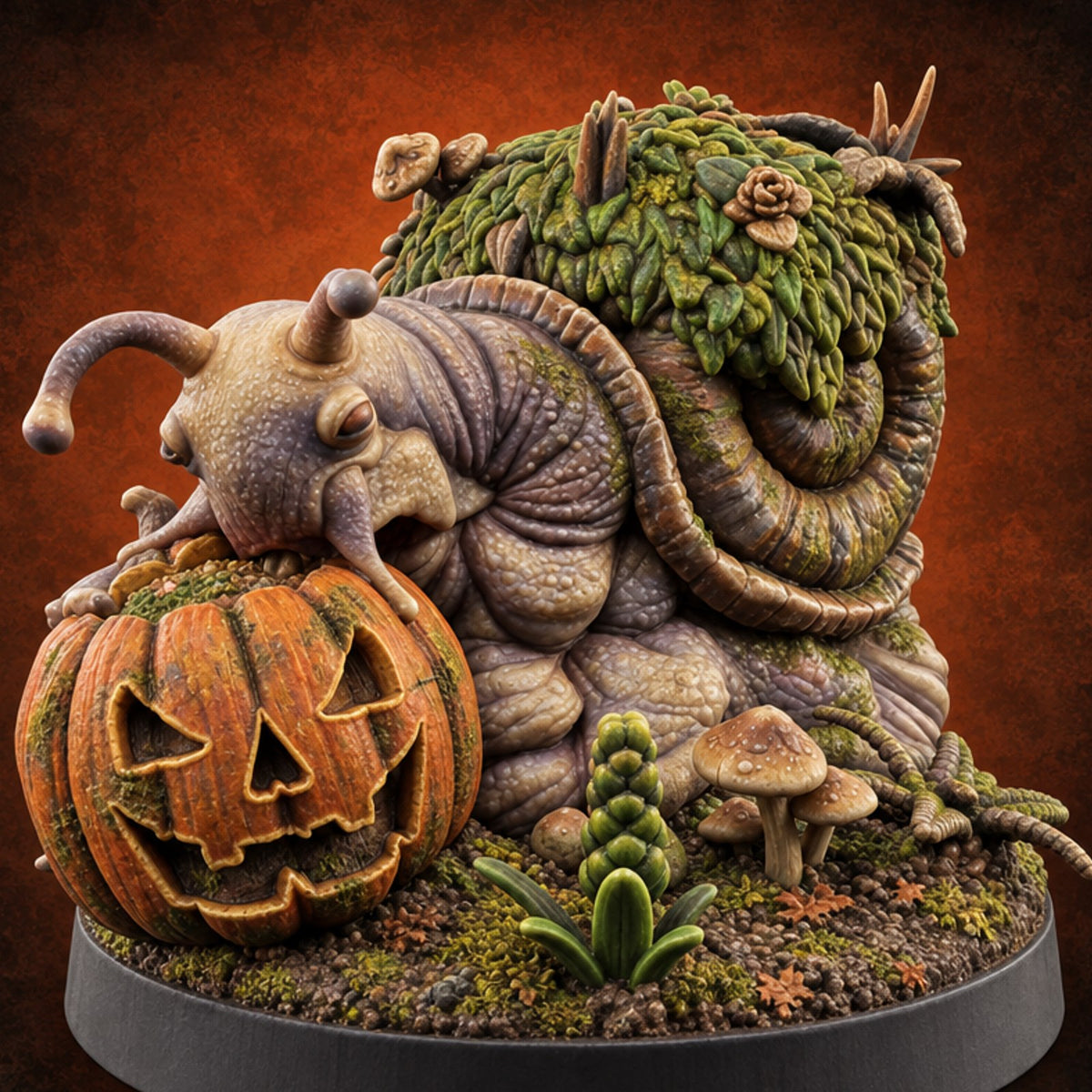 Mossy Shell, Slow Menace Giant Snail B — painted concept preview (miniature supplied unpainted)