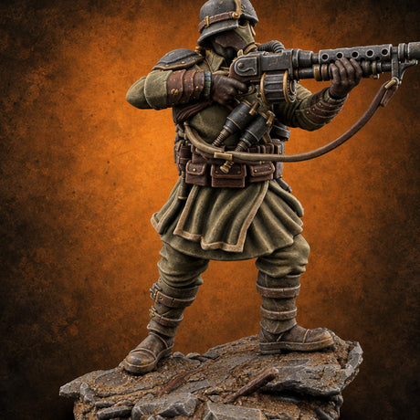 Breathing Through Brass Hoses Human Gas-Masked Shocktrooper A — painted concept preview (miniature supplied unpainted)