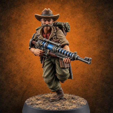 Beards Bristling, Rifles Humming Human Heavy Tesla Rifle Soldier A — painted concept preview (miniature supplied unpainted)