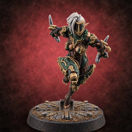 Light Feet, Heavy Edges Elf Blade Dancer E — painted concept preview (miniature supplied unpainted)