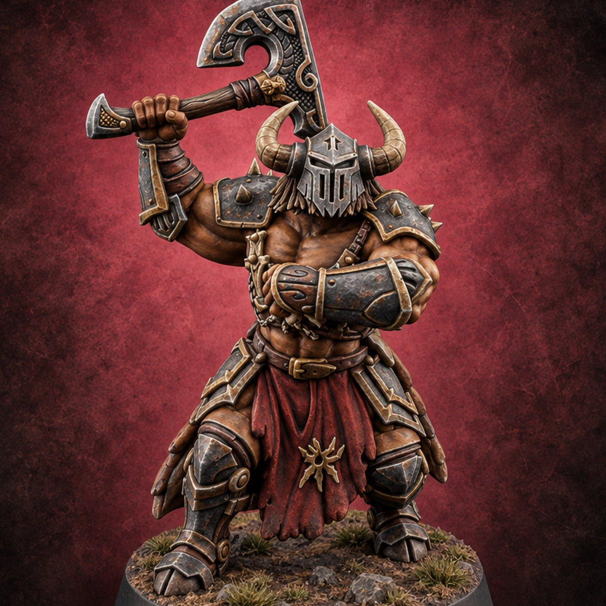 Heads Up, Gentlemen Minotaur Axe Warrior B — painted concept preview (miniature supplied unpainted)