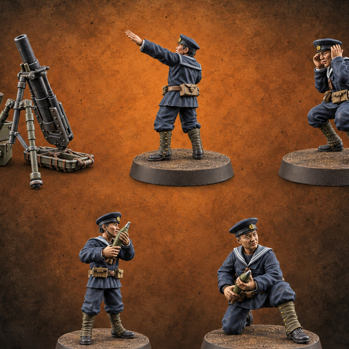 Fire for Effect Japanese Naval Heavy Mortar Team — painted concept preview (miniature supplied unpainted)