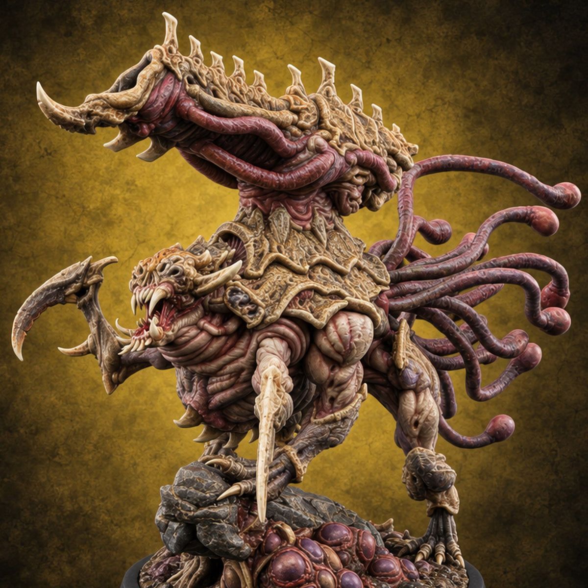 Crest Lowered, Claws Raised Tarrasque Monster A — painted concept preview (miniature supplied unpainted)