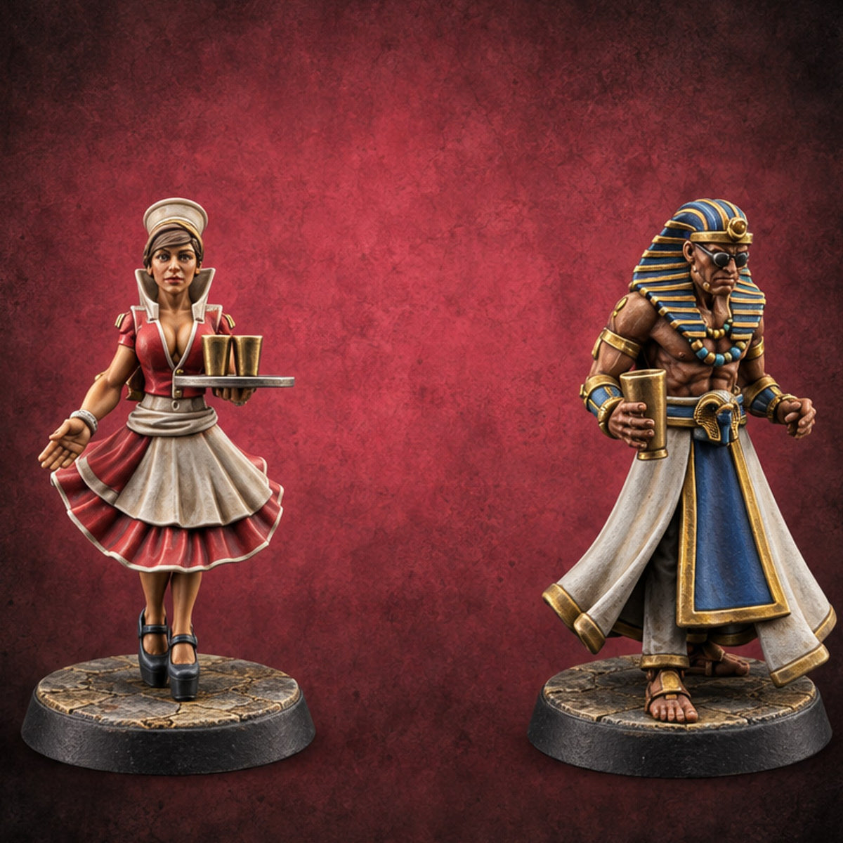 Royal Service, Tips Optional Human Civilians with Drinks — painted concept preview (miniature supplied unpainted)