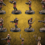 Spikes, Smoke and Scripture Human Spiked-Armour Soldiers with Rifles, Sergeant and Priest — painted concept preview (miniature supplied unpainted)