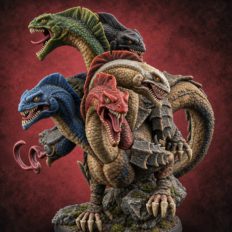 Five Heads, Zero Agreement Hydra Monster — painted concept preview (miniature supplied unpainted)