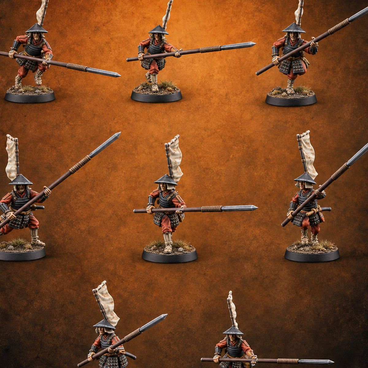 Levelled Spears Human Ashigaru — painted concept preview (miniature supplied unpainted)