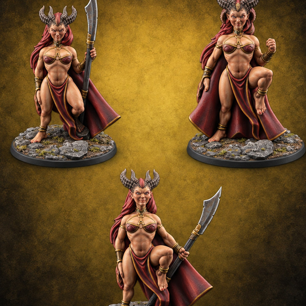 Devilish Footwork Succubi Horned Fiend Dancers with Capes — painted concept preview (miniature supplied unpainted)