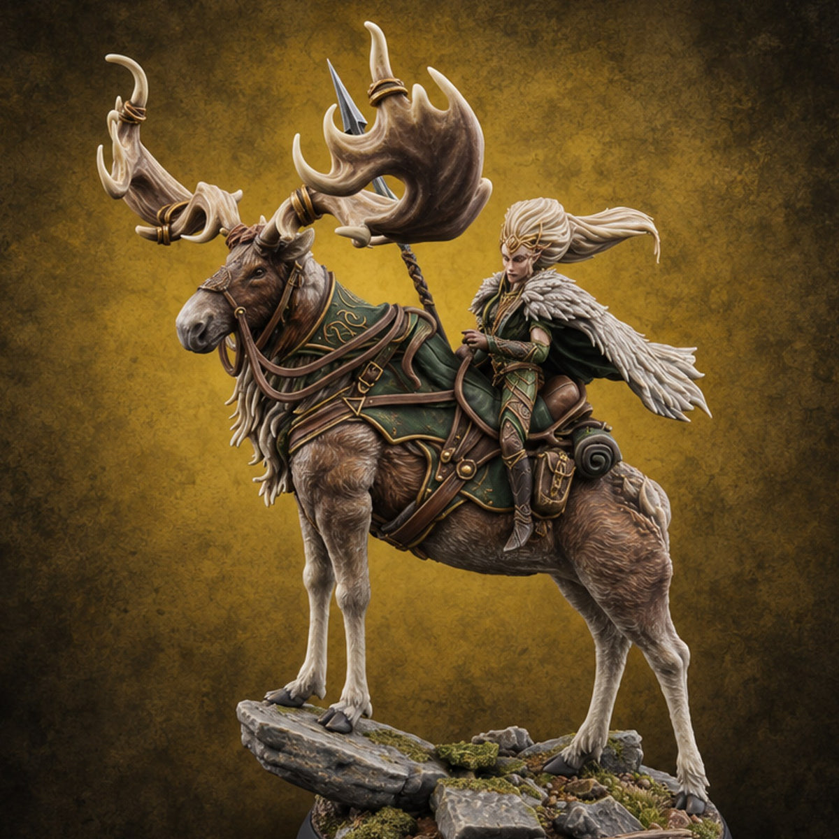 Moose Be Royalty Elf Elk Rider — painted concept preview (miniature supplied unpainted)