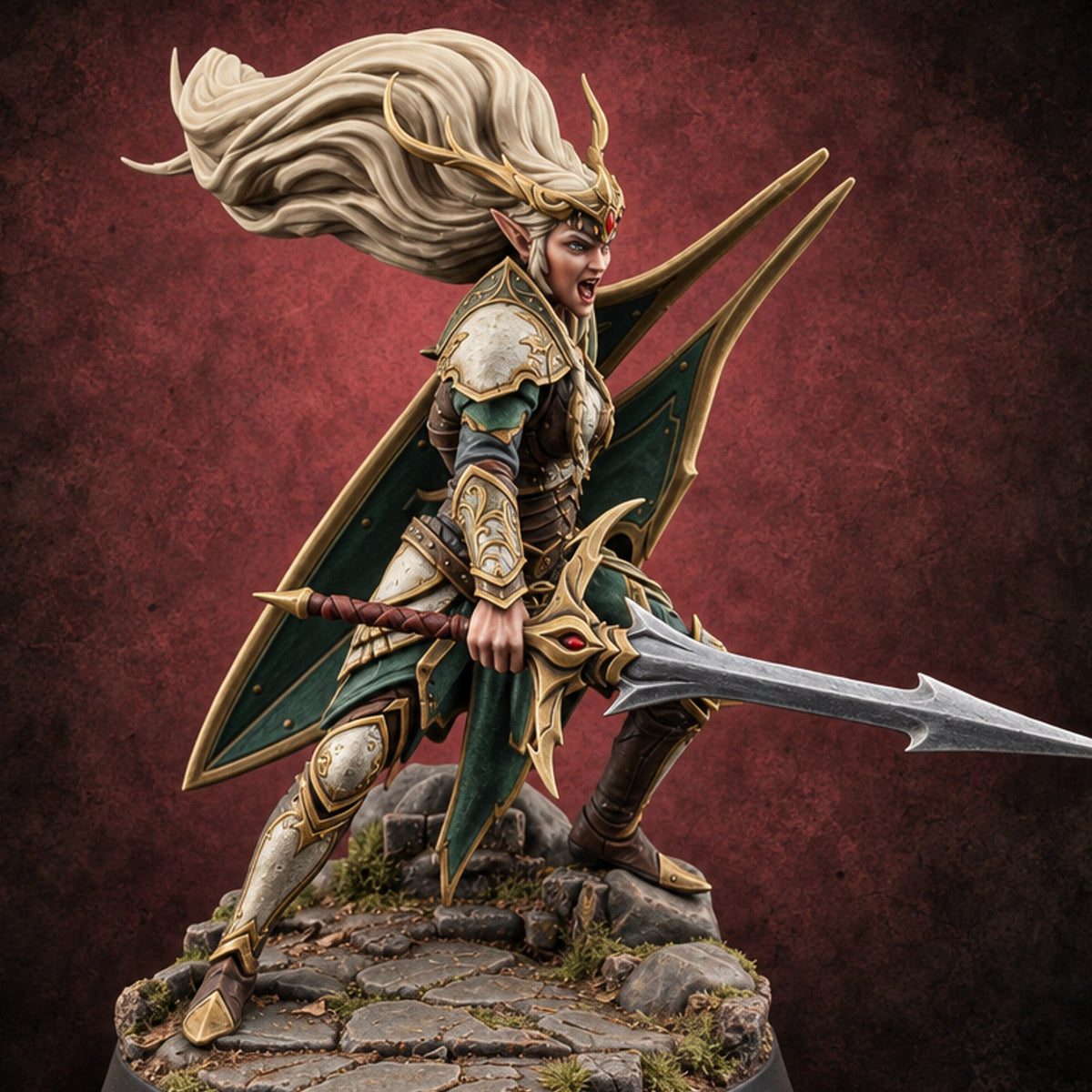 Not Giving an Inch Elf Shield Warrior B — painted concept preview (miniature supplied unpainted)