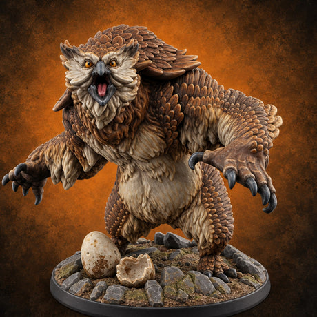 Eggshells Underfoot, Hackles Up Owlbear Monster A — painted concept preview (miniature supplied unpainted)