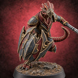 Scales Rattle, Shields Rise Dragonborn Swordsman C — painted concept preview (miniature supplied unpainted)