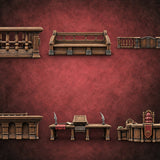 Objection Sustained, Furniture Assembled Wooden Courtroom Furniture Set — painted concept preview (terrain supplied unpainted)