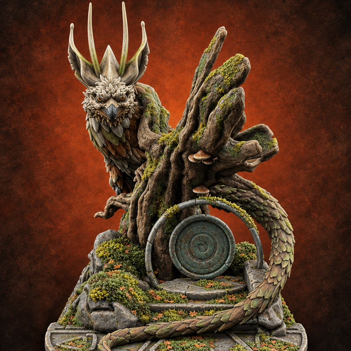Wardens of the Mossy Threshold Forest Shrine Terrain D — painted concept preview (terrain supplied unpainted)