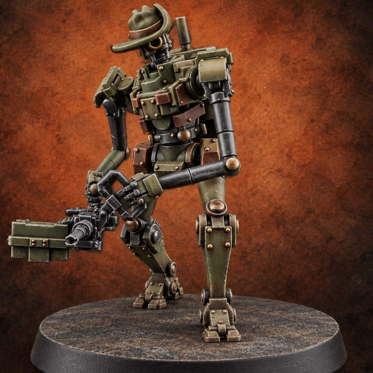 Weapons at the Ready Weird War British Automaton Heavy Machine Gunner A — painted concept preview (miniature supplied unpainted)