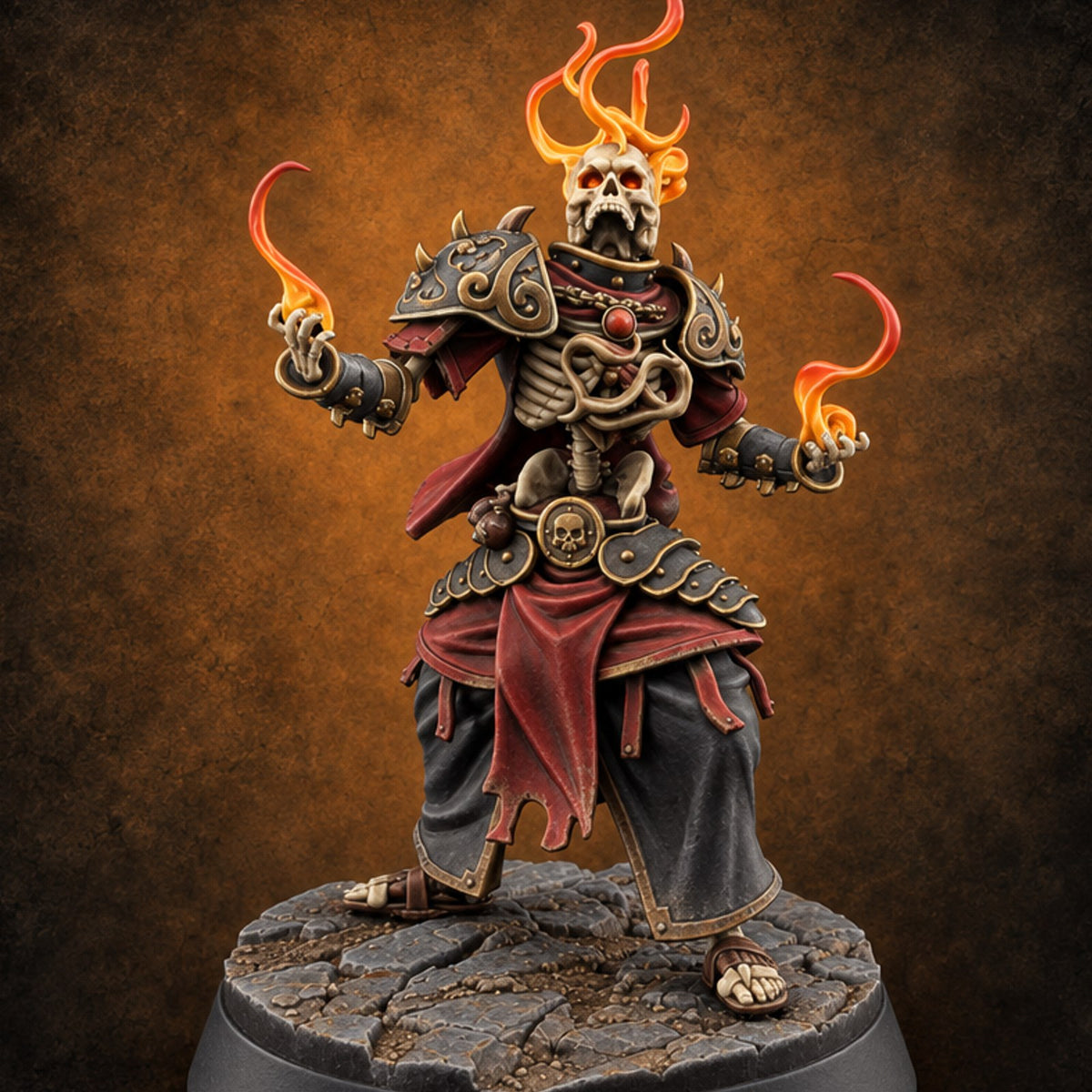 Skulls Aflame Skeleton Warrior A — painted concept preview (miniature supplied unpainted)