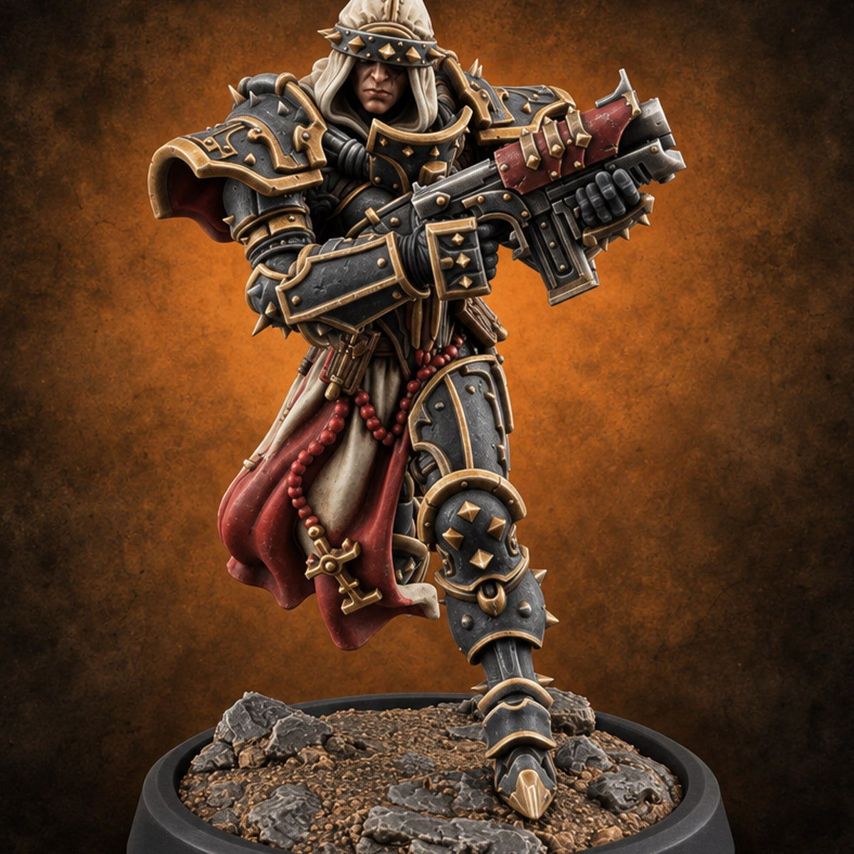 Faith Loaded, Rosary Wound Human Armoured Warrior B — painted concept preview (miniature supplied unpainted)