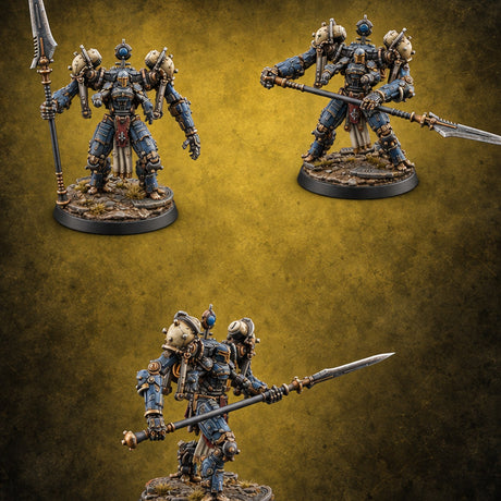 Pistons Hiss, Spears Rise Human Mech Suit Spear Warriors — painted concept preview (miniature supplied unpainted)