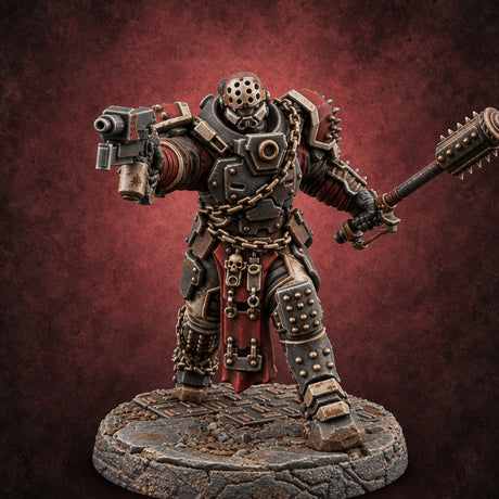 Chains Rattling, Spikes Leading Human Heavy Infantry Soldier C — painted concept preview (miniature supplied unpainted)