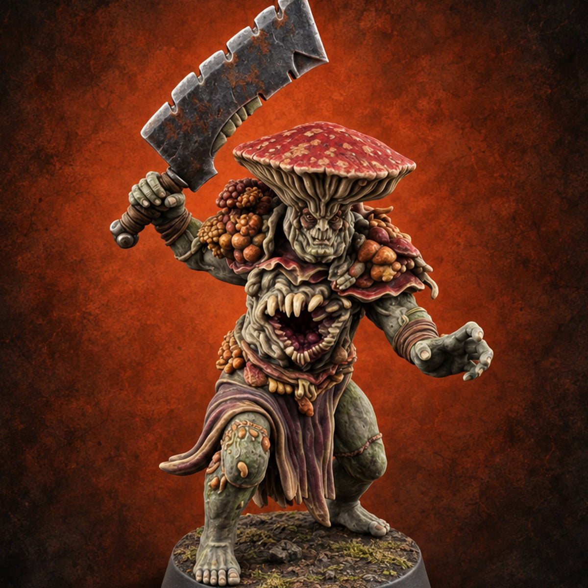 Chest Maw Chewing Over Its Options Myconid Cleaver Warrior B — painted concept preview (miniature supplied unpainted)