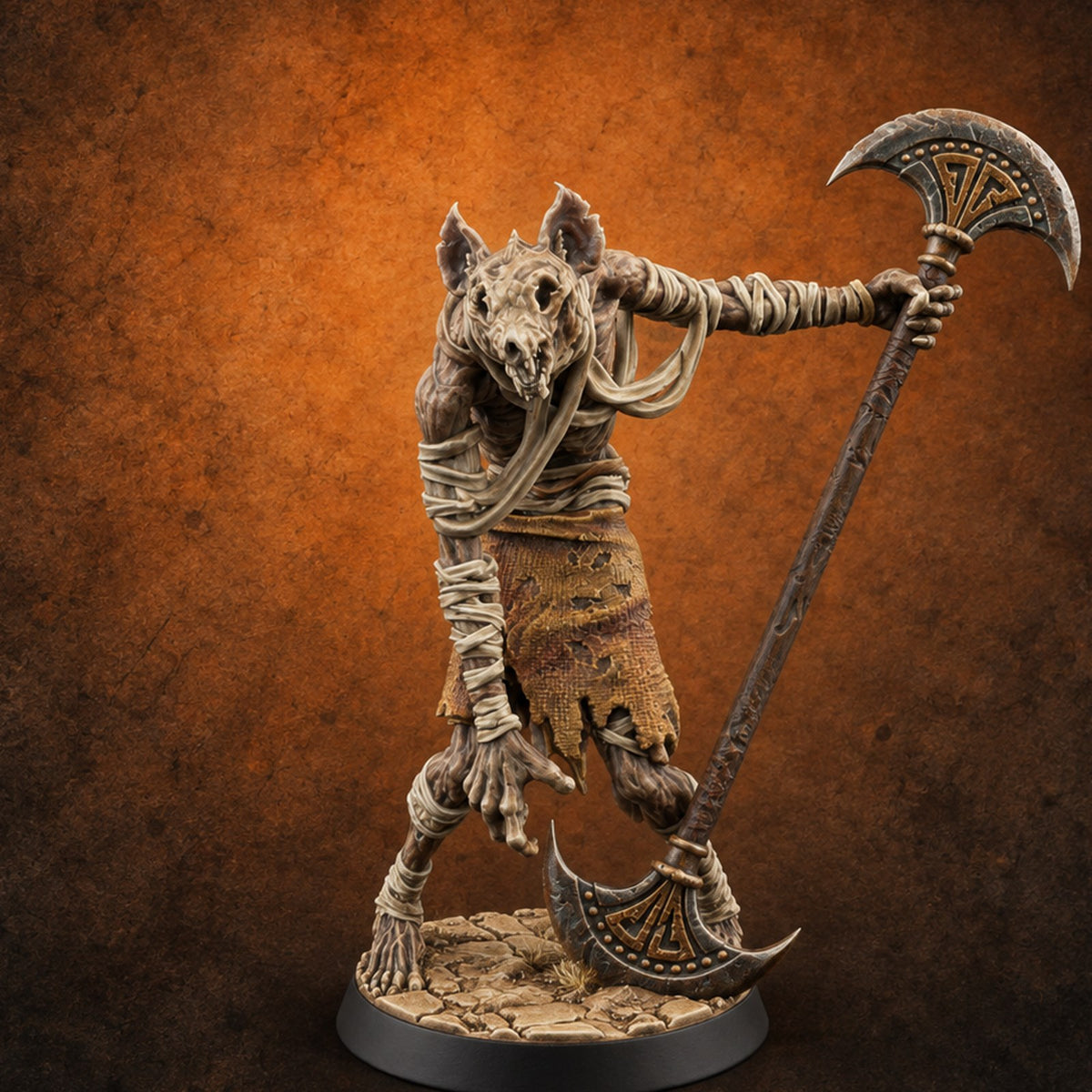 Stalking the Sands Beastfolk Mummy C — painted concept preview (miniature supplied unpainted)