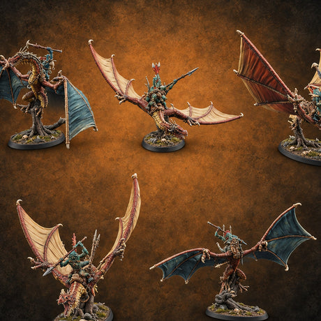 Reckless at Altitude Lizardfolk Riders on Wyverns — painted concept preview (miniature supplied unpainted)