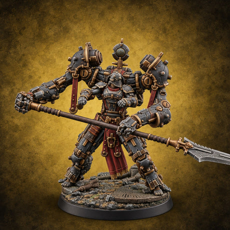 Pistons Hiss, Spears Rise Human Mech Suit Spear Warrior B — painted concept preview (miniature supplied unpainted)