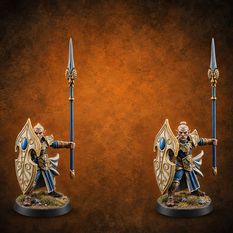 Shields Leaf-Shaped, Spears Skyward Elf Spear and Shield Guards — painted concept preview (miniature supplied unpainted)