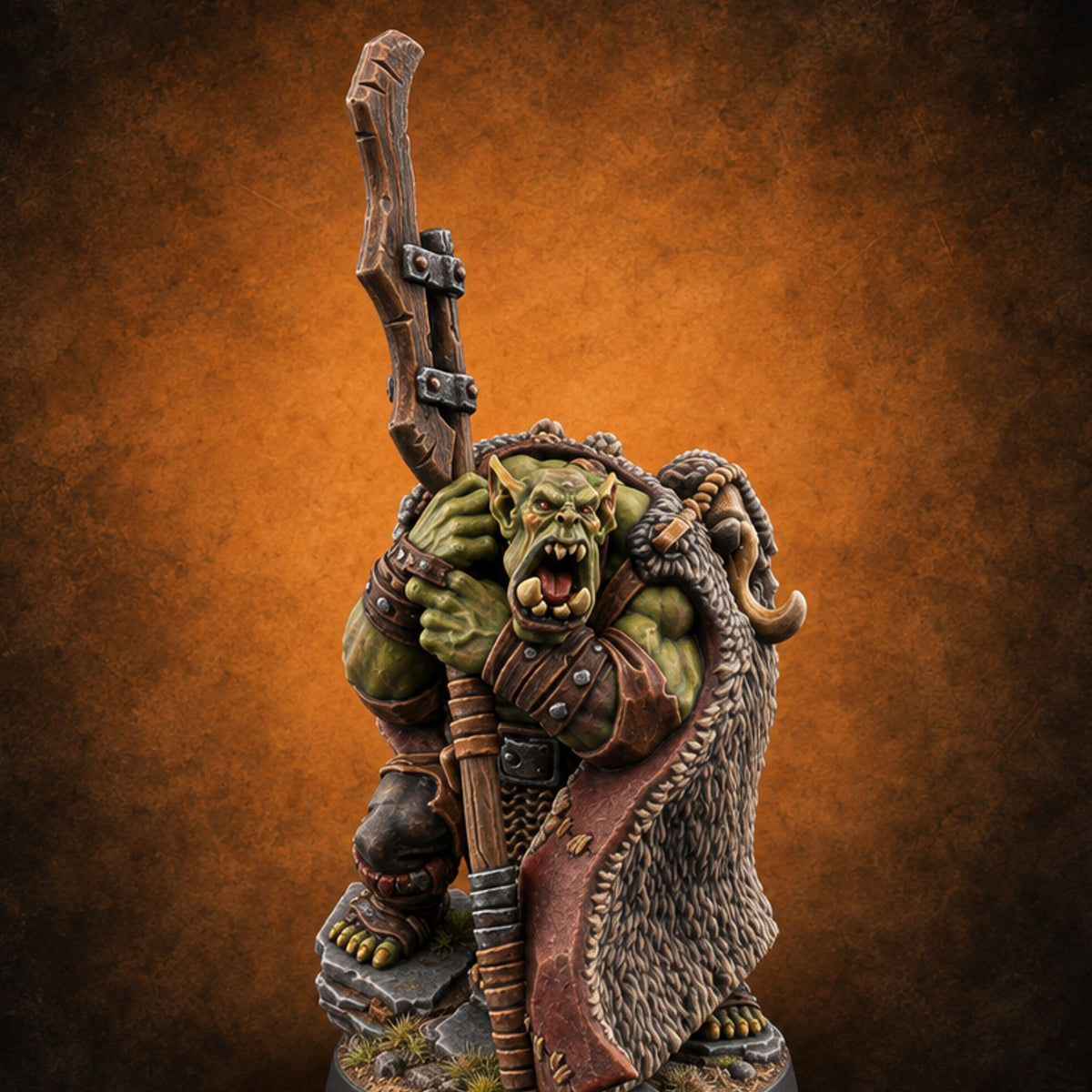 Long Pole, Short Fuse Orc Warrior C — painted concept preview (miniature supplied unpainted)