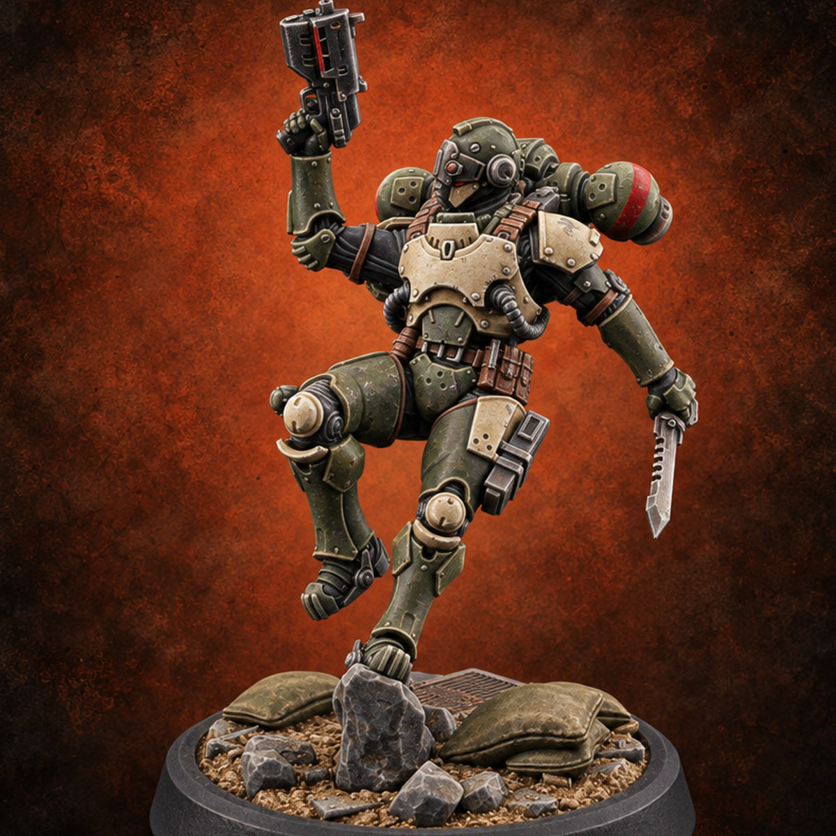 Touchdown Pending, Pistols Up Human Jump Pack Soldier D — painted concept preview (miniature supplied unpainted)