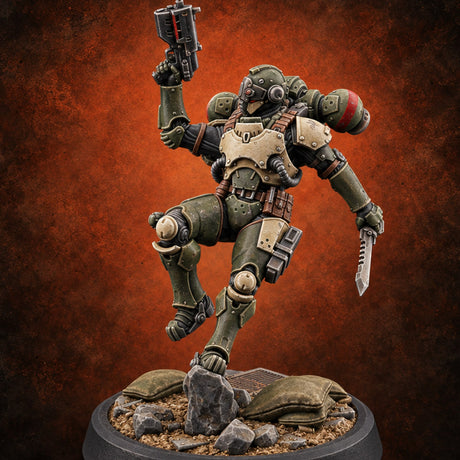 Touchdown Pending, Pistols Up Human Jump Pack Soldier D — painted concept preview (miniature supplied unpainted)