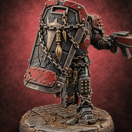 Chains Rattling, Spikes Leading Human Heavy Infantry Soldier D — painted concept preview (miniature supplied unpainted)