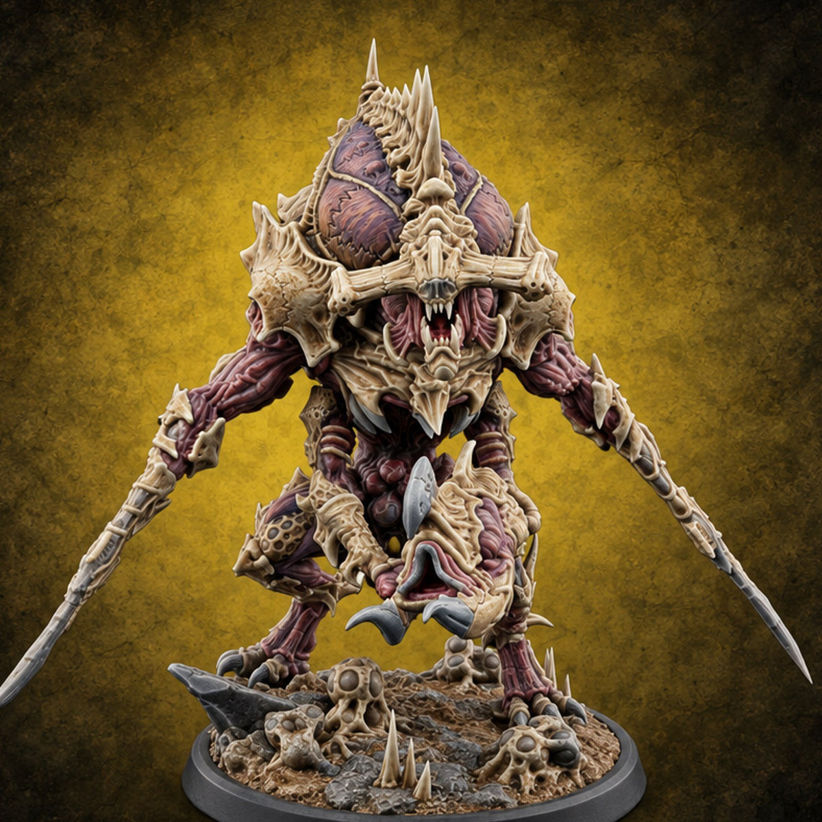 Ribbed Crests Over Rocky Ground Hook Horror Warrior D — painted concept preview (miniature supplied unpainted)