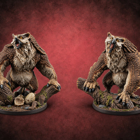 Hoots Are Not a Greeting Owlbear Monsters — painted concept preview (miniature supplied unpainted)