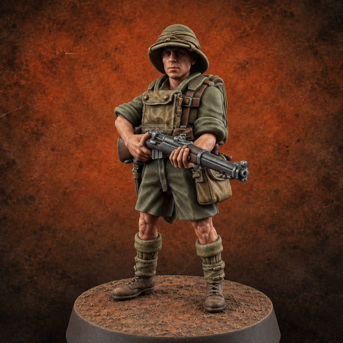On Jungle Patrol Human Rifleman E — painted concept preview (miniature supplied unpainted)