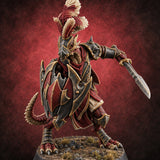 Shield Turned, Cloak Streaming Dragonborn Swordsman Leader — painted concept preview (miniature supplied unpainted)