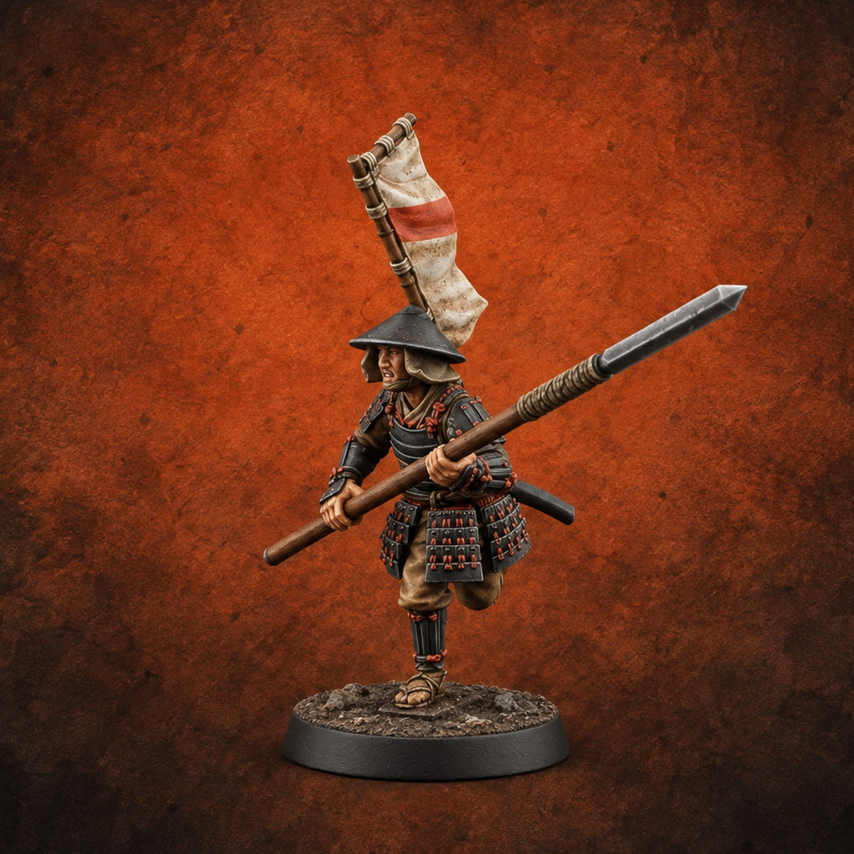 Levelled Spears Human Ashigaru G — painted concept preview (miniature supplied unpainted)
