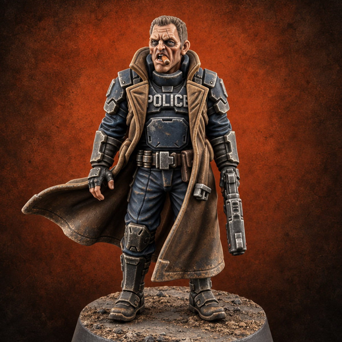 Badge Heavy, Patience Thin Human Sci-Fi Police Officer C — painted concept preview (miniature supplied unpainted)
