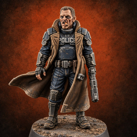 Badge Heavy, Patience Thin Human Sci-Fi Police Officer C — painted concept preview (miniature supplied unpainted)