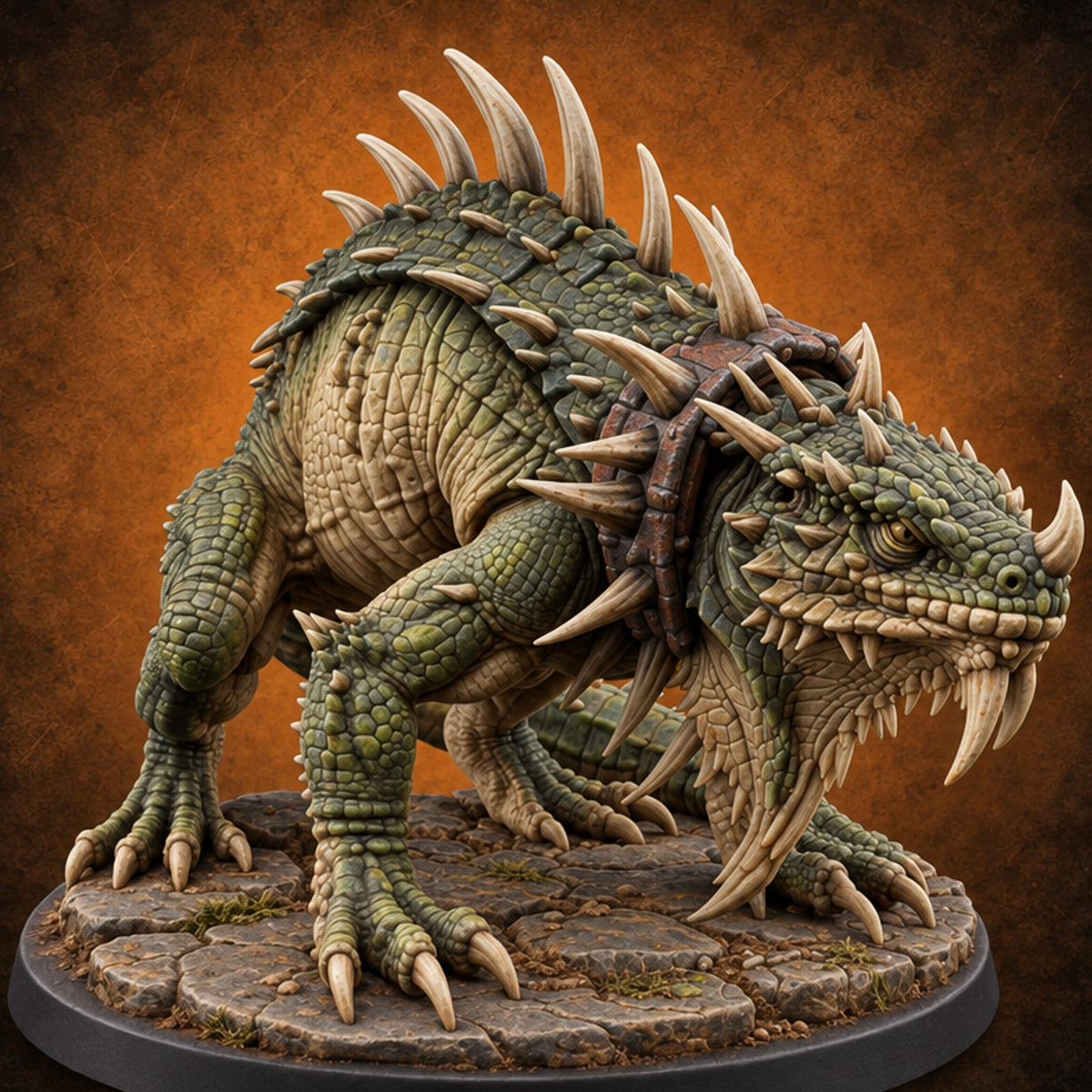 Collar Spiked, Spines Raised Giant Lizard — painted concept preview (miniature supplied unpainted)
