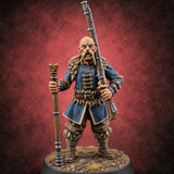 Forked Rests, Fuses Fizzing Human Gunner C — painted concept preview (miniature supplied unpainted)