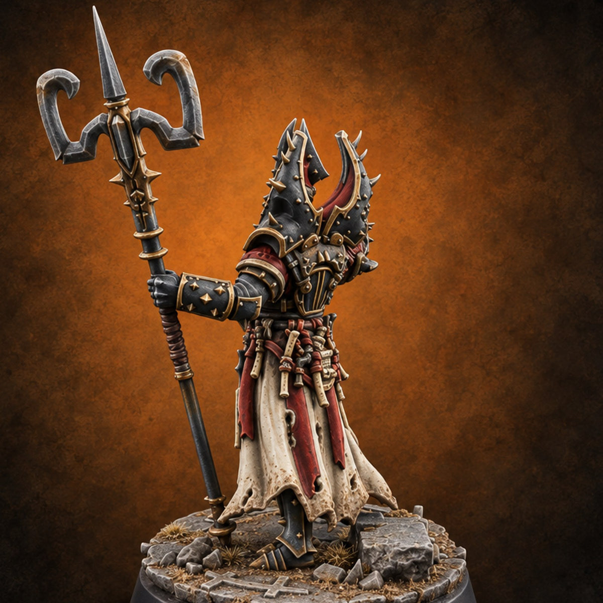 Spikes, Smoke and Scripture Human Spiked-Armour Soldier K — painted concept preview (miniature supplied unpainted)