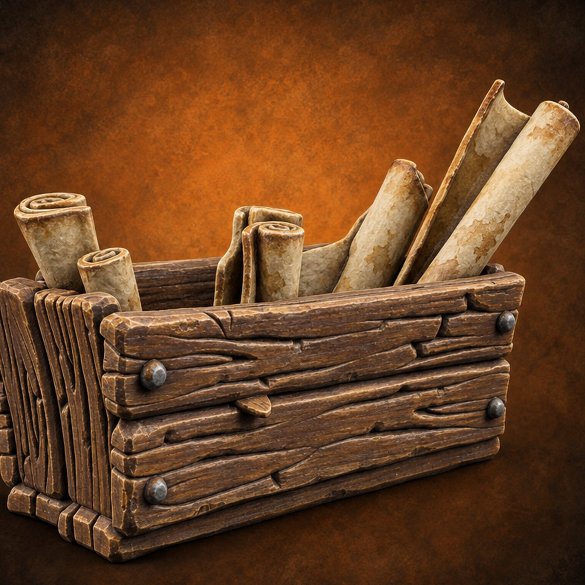 Chart Your Own Course Wooden Crate of Map Scrolls — painted concept preview (terrain supplied unpainted)