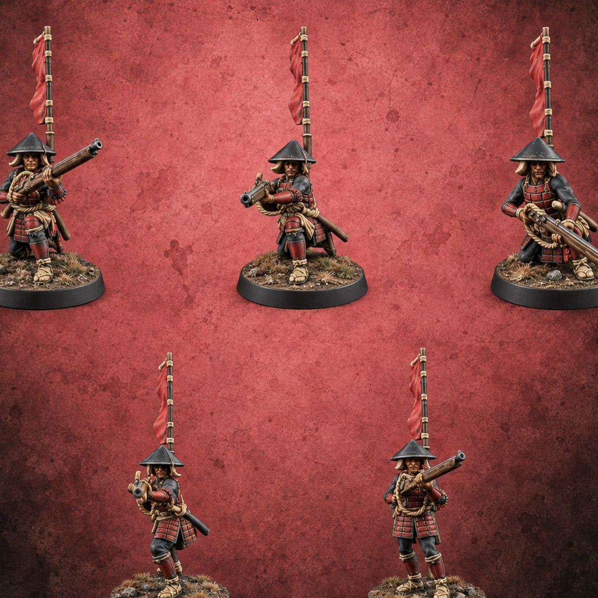 Priming the Volley Human Ashigaru Musketeers — painted concept preview (miniature supplied unpainted)